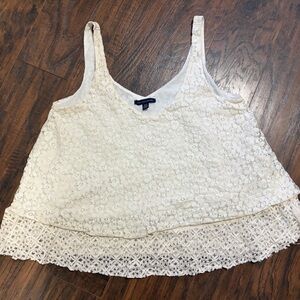 AE Cream Lace Tiered Flowy Boho Tank Top